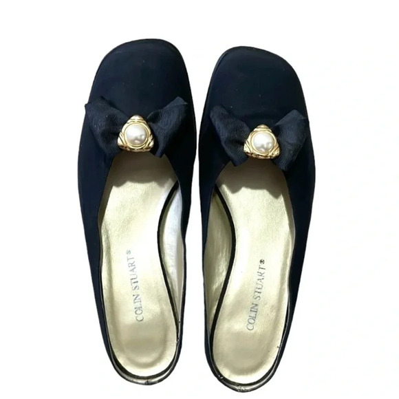 Colin Stuart slides Mules with removable bow/charm Black Square toe Size 6.5 - Picture 3 of 12